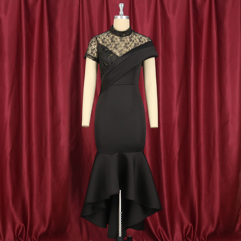 Sexy Black Lace Short Sleeves Party Dresses