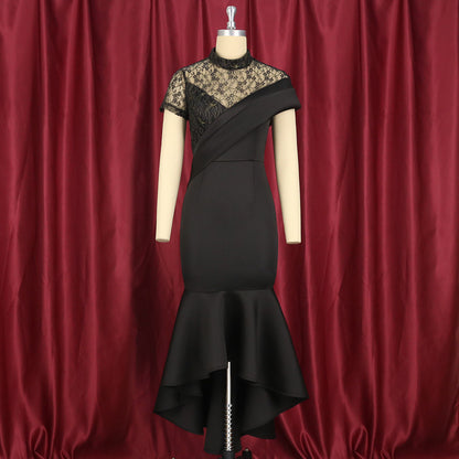 Sexy Black Lace Short Sleeves Party Dresses