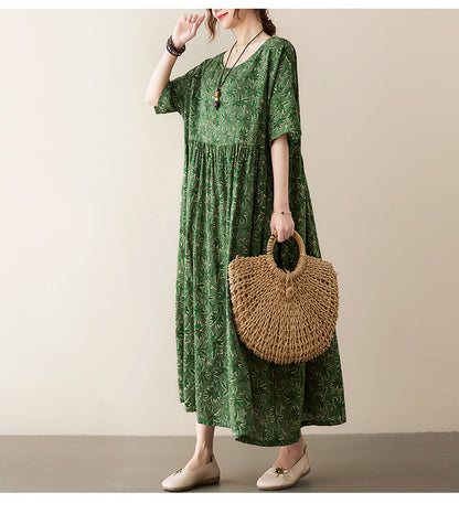 Vintage Leaf Print Plus Sizes Women Dresses
