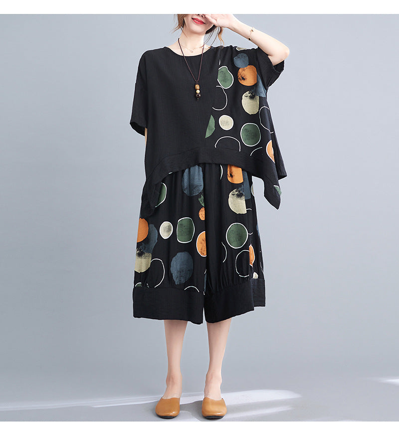 Casual Summer Irregular T Shirts and Wide Legs Cropped Pants