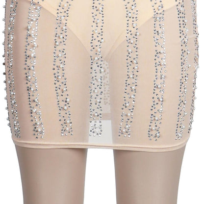 Sexy Women See Through Rhinestone Night Party Dresses-STYLEGOING