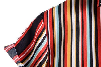 Red Striped Summer Casual Men's Short Sleeve Shirts