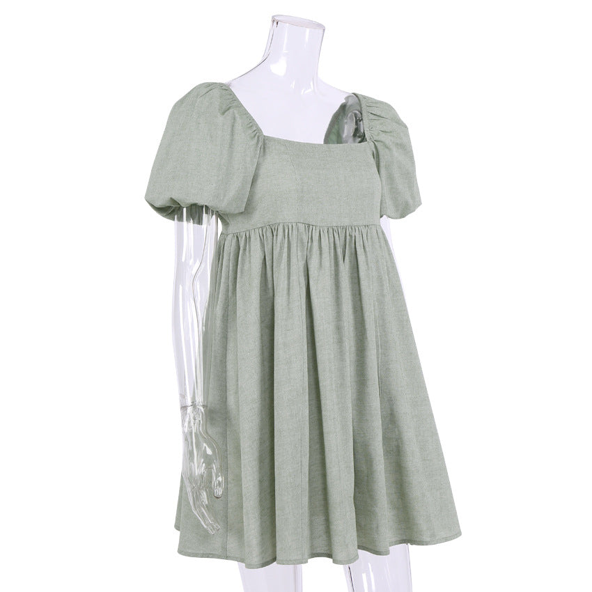 Lovely Linen Square Neckline Mini Dresses