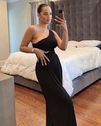 Simple One Shoulder Cozy Jumpsuits-STYLEGOING