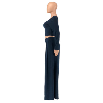 Casual Knitting Women Short Tops and Pants