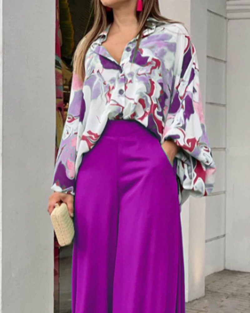 Loose Summer Two Pieces Wide Legs Women Suits
