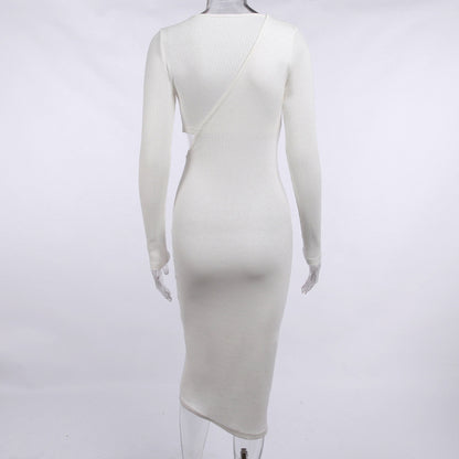 Sexy Asymmetry Women Long Sleeves Fall Slim Dresses