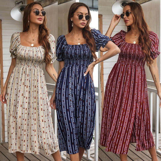 Summer Puff Sleeves Cotton Women Dresses