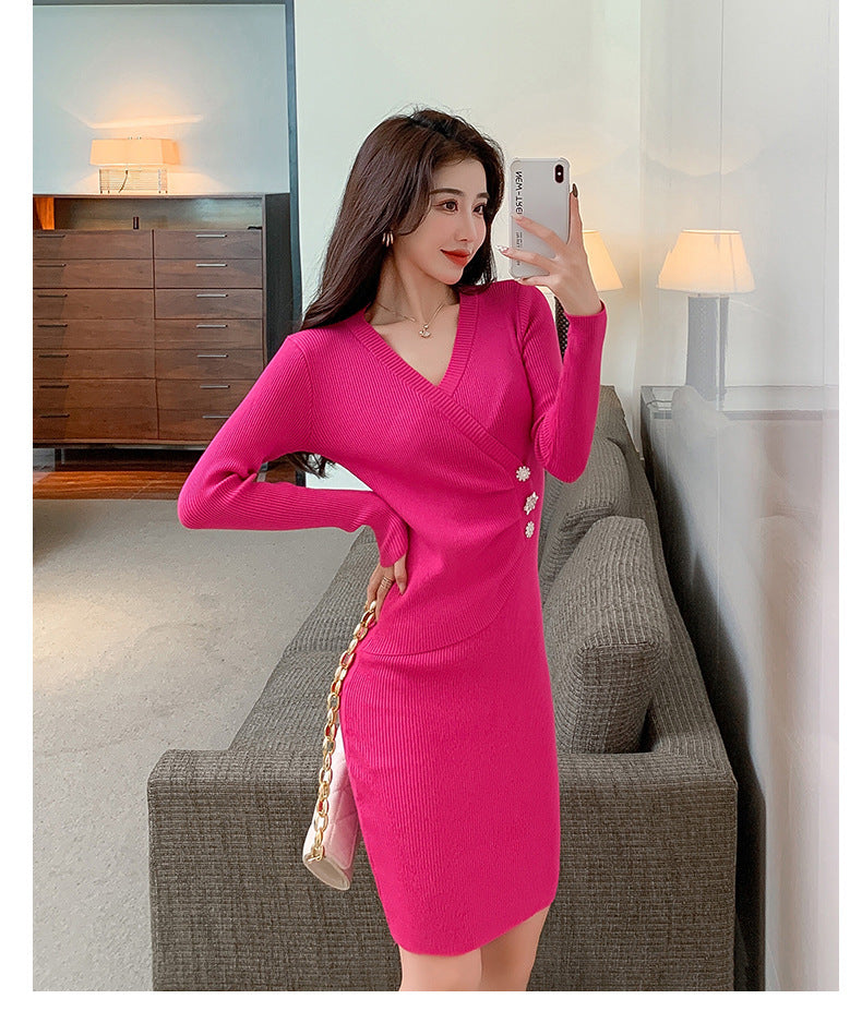 Sexy V Neck Knitted Tight Dresses
