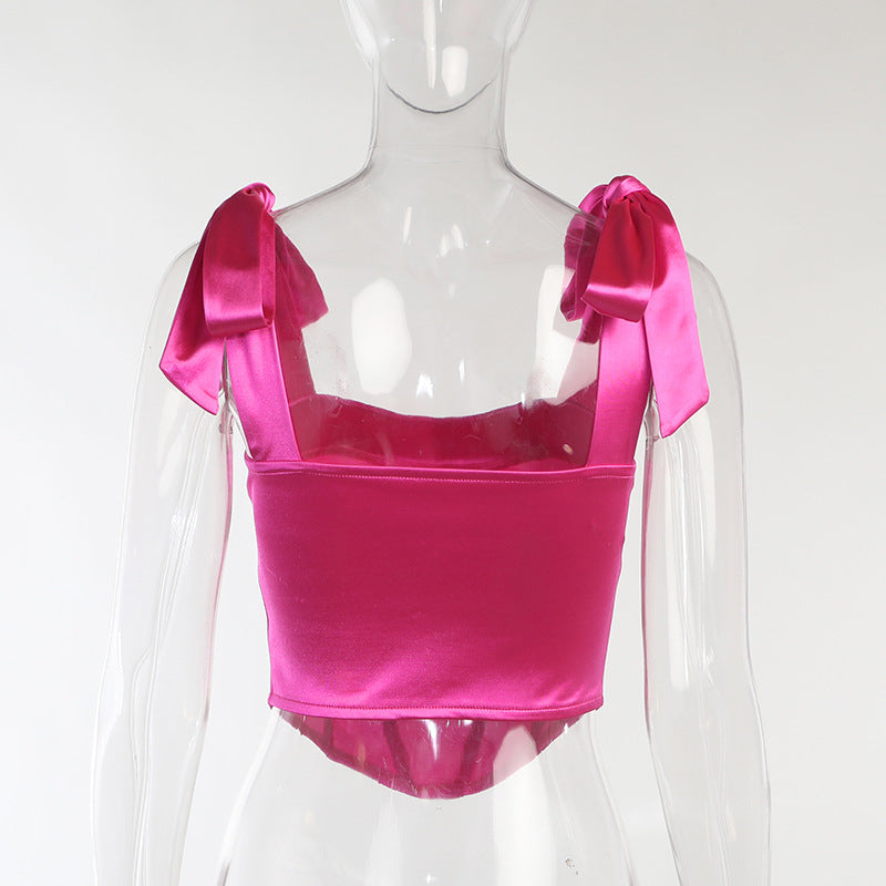 Sexy Satin Backless Vest Crop Tops for Women