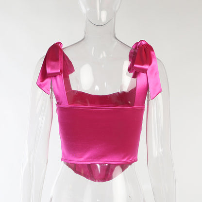 Sexy Satin Backless Vest Crop Tops for Women