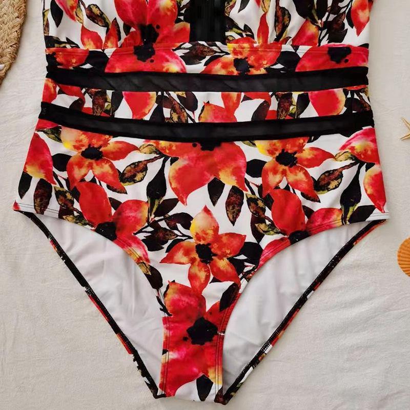 Floral Print Plus Sizes Conserved Swiming Suits-STYLEGOING