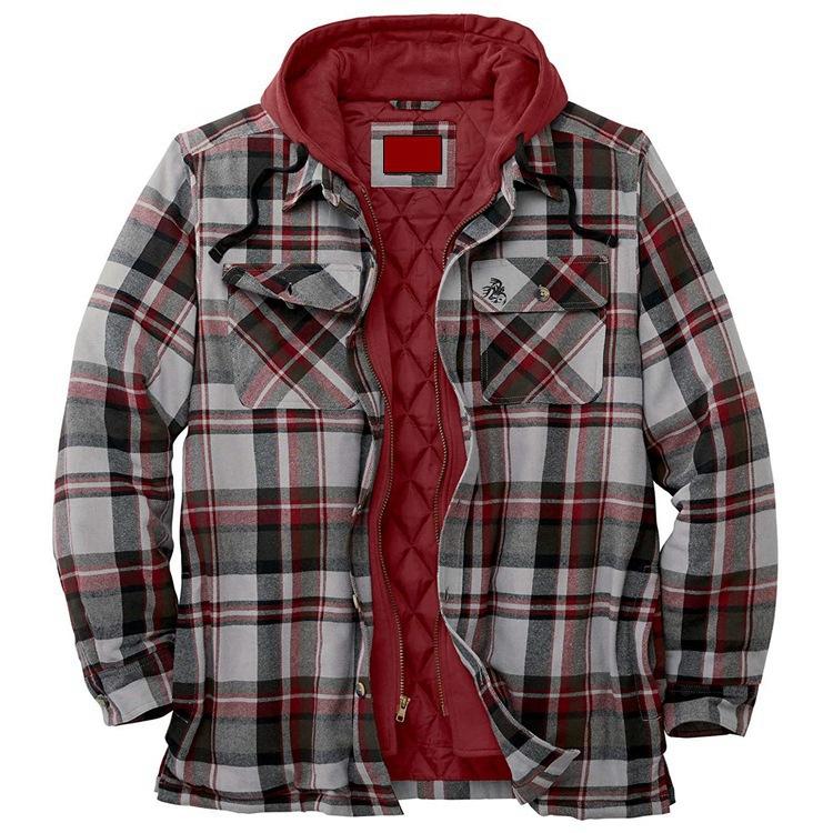 Long Sleeves Plaid Hoodies Winter Overcoat for Men-STYLEGOING
