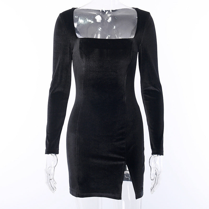 Vintage Black Split Front Mini Dresses