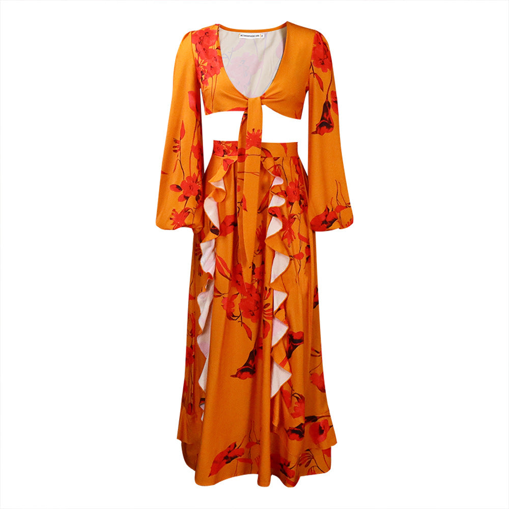 Sexy Summer Short Top and Long Skirts Suits