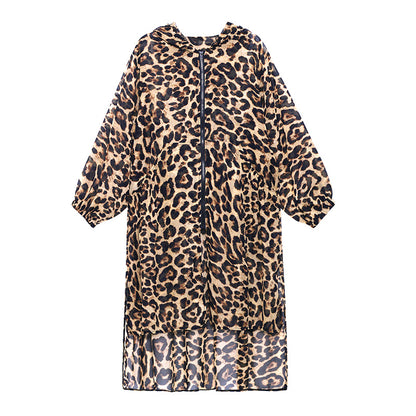 Summer Chiffon Leopard Women Long Sun-proof Tops