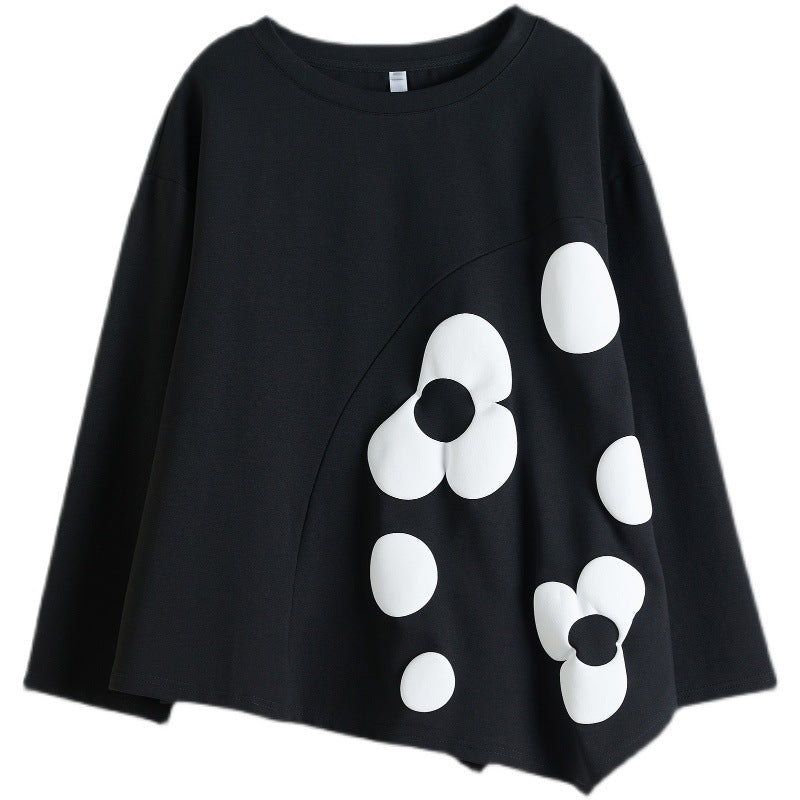 Black Floral Design Plus Sizes Spring Hoodies