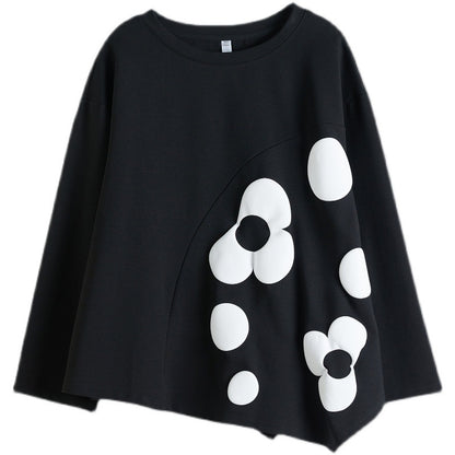 Black Floral Design Plus Sizes Spring Hoodies