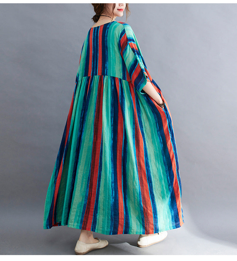 Summer Striped Women Long Cozy Dresses