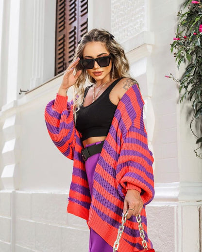 Women Striped Knitting Cardigan Sweaters