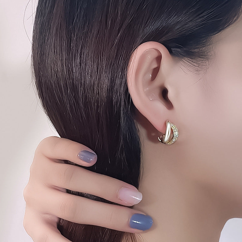Diamond Inlay Designed Sterling Silver Stud Earrings for Women