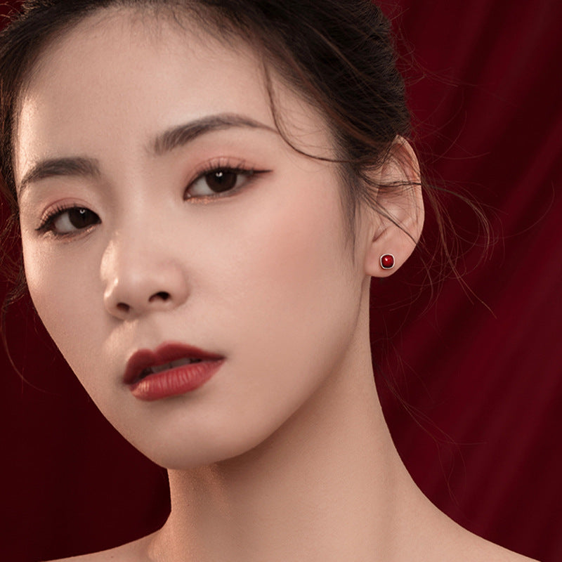 Red Vintage Sliver Earring Stud for Women