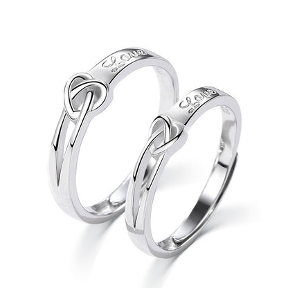 Tie The Knot Love Design Silver Couple Rings