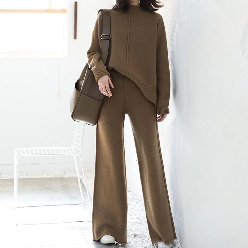 New Women High Neck Warm Knitting Casual Suits-STYLEGOING