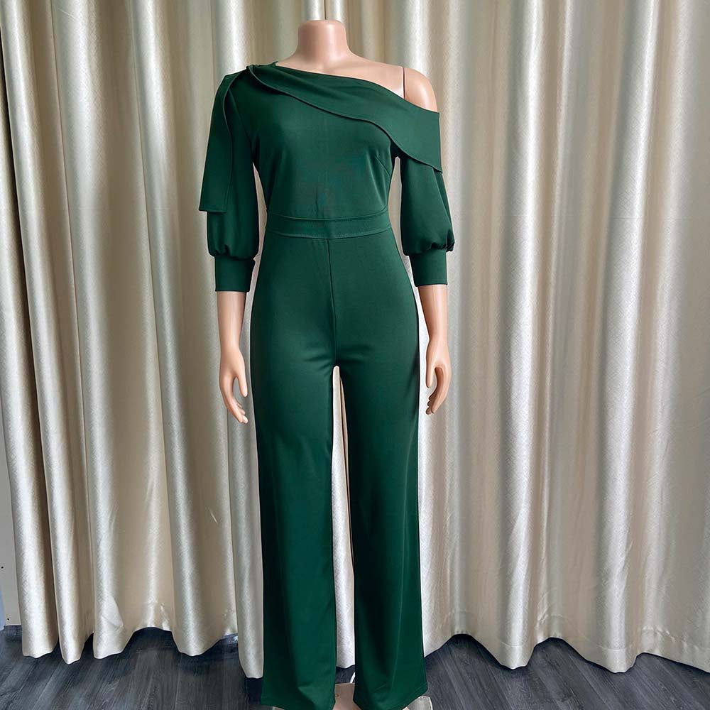 Sexy One Shoulder Long Sleeves Plus Sizes Jumpsuits