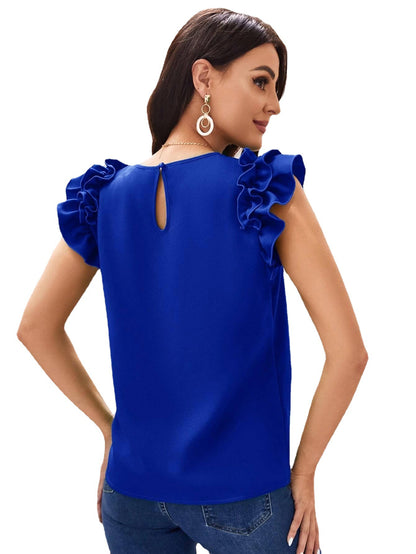 Leisure Summer Ruffled Sleeveless Chiffon T Shirts