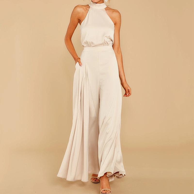 New Halter Off White Long Jumpsuits-STYLEGOING