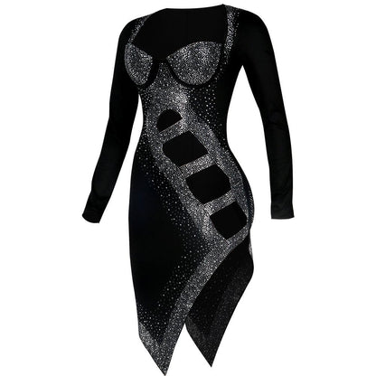 Sexy Long Sleeves Diamond Night Club Dresses-STYLEGOING