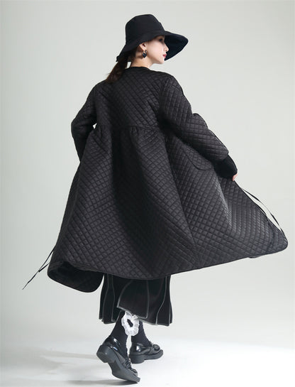 Black Cotton Winter Women Overcoats