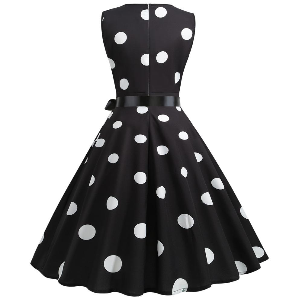 Casaul Sleeveless Dot Print Vintage Dresses-STYLEGOING