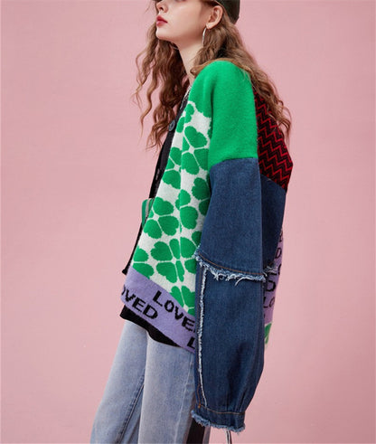 Contrast Colors Designed Women Knitting Sweater Cardigans