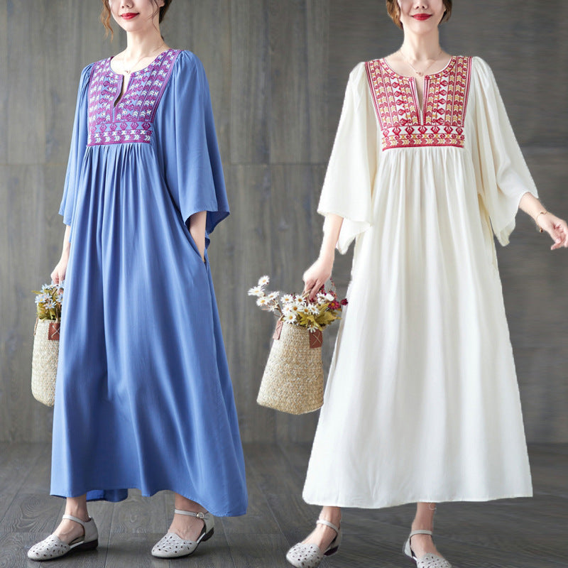 Vintage Embroidery Summer Plus Sizes Long Dresses