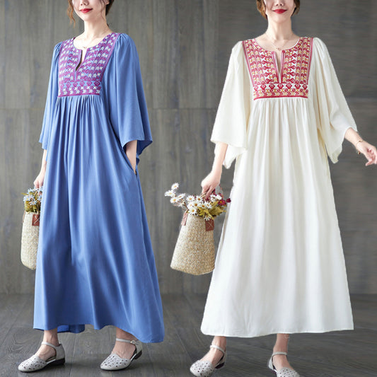 Vintage Embroidery Summer Plus Sizes Long Dresses