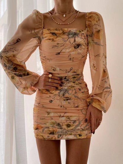 Women Square Neckline Tight Bodycon Short Dresses-STYLEGOING