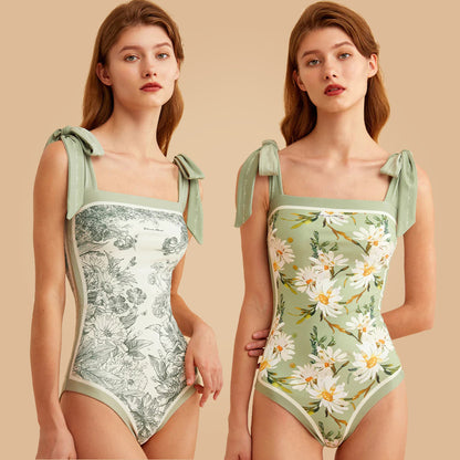 Vintage Strapless Floral Print Women Swimsuits
