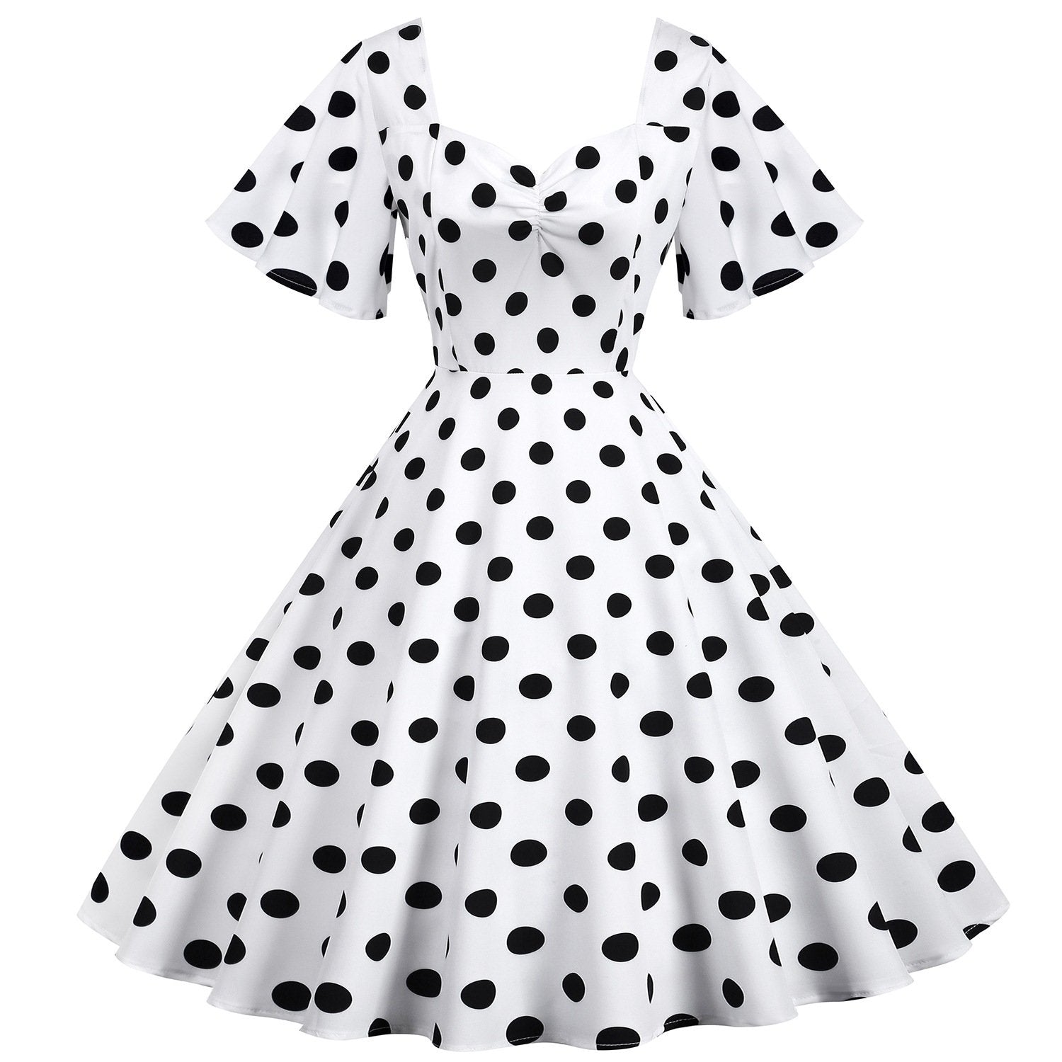 Retro Dot Print Short Sleeves Short Dresses-STYLEGOING