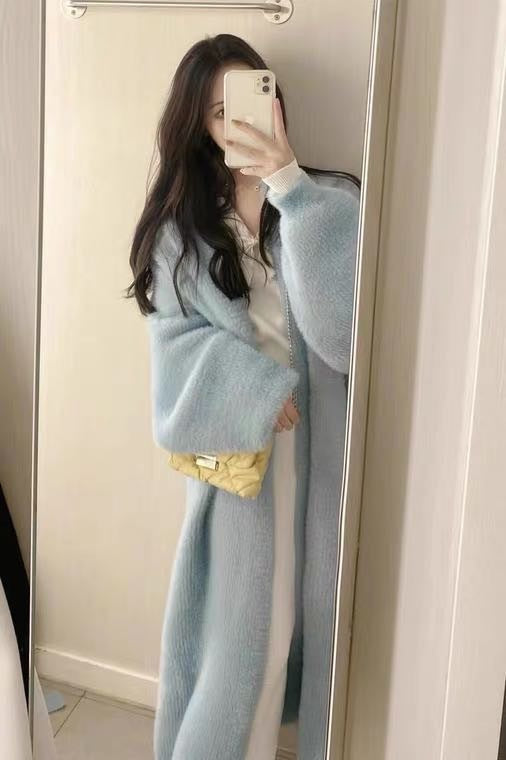 Classy Mink Velvet Cozy Long Knitting Cardigan Coats