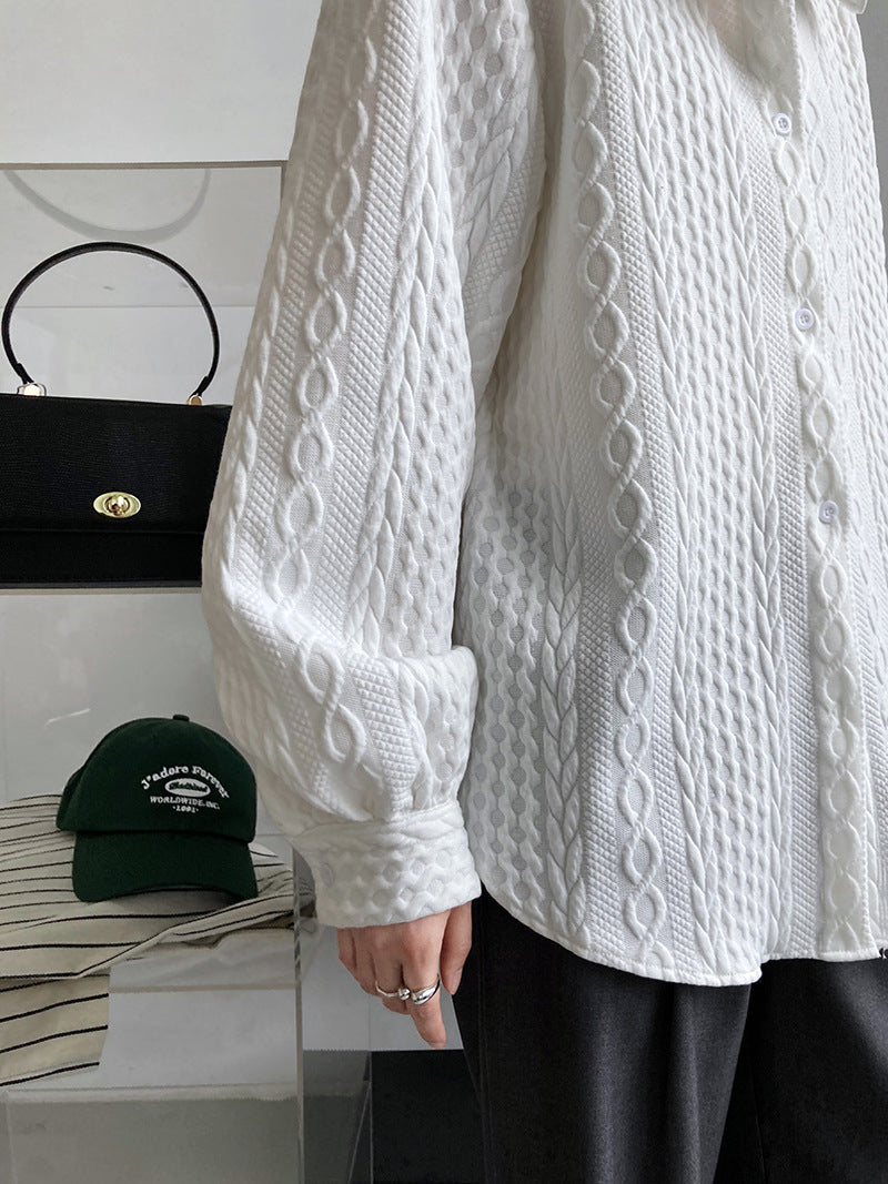 Soft Embossing Flowers Fall Long Sleeves Shirts