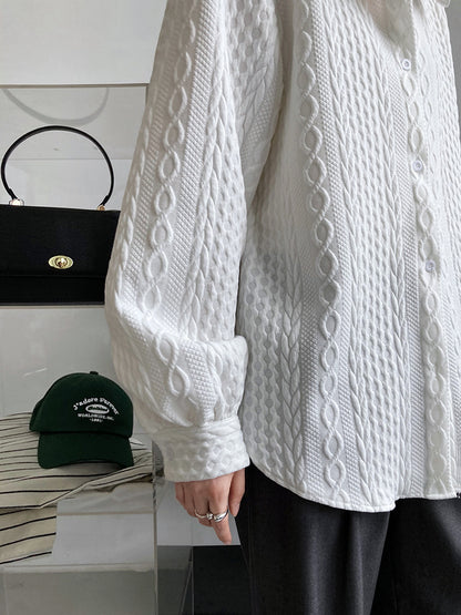 Soft Embossing Flowers Fall Long Sleeves Shirts