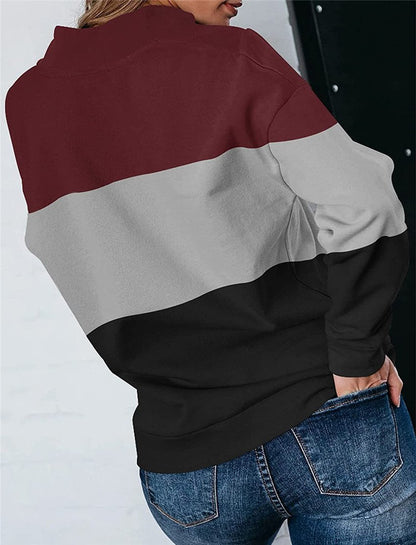 Women Casual Contrast 3 Colors Zipper Neck Fall Hoodies