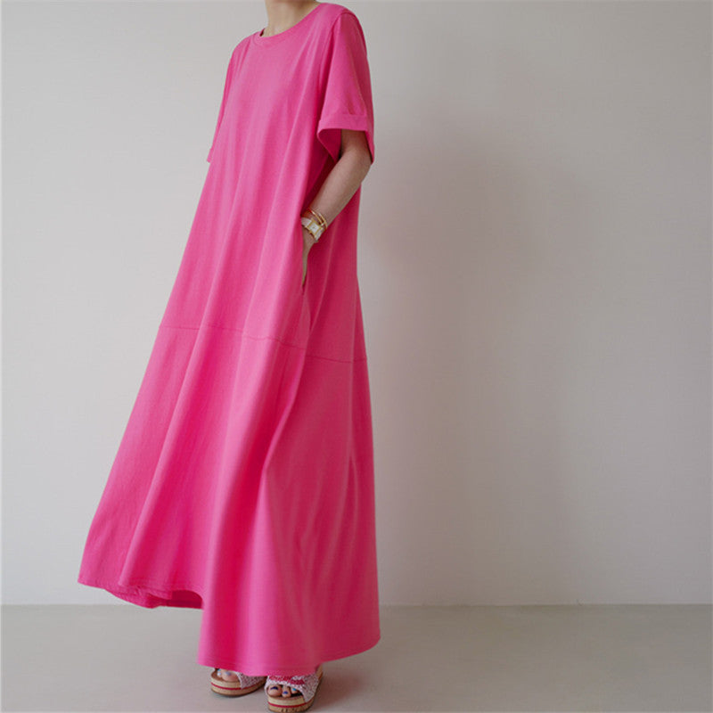 Casual Simple Design Plus Sizes Short Sleeves Long Dresses