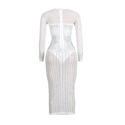 Sexy Diamond Inlay Long Sleeves Night Party Dresses