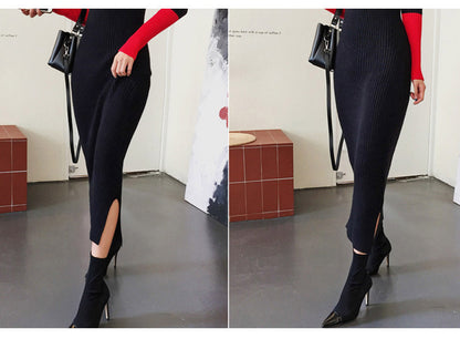 Sexy High Neck Knitted Elastic Long Dresses