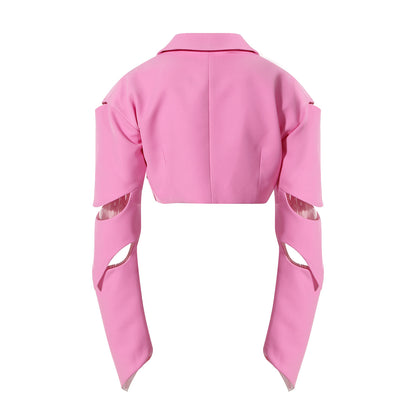 Designed Irregular Hollow Out Long Sleeves Short Blazers