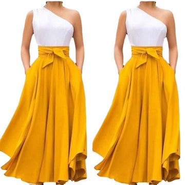 One Shoulder Sleeveless Belt Long Dresses-STYLEGOING