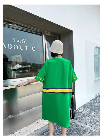 Women Summer Short Sleeves Letter T Shirt Dresses-STYLEGOING